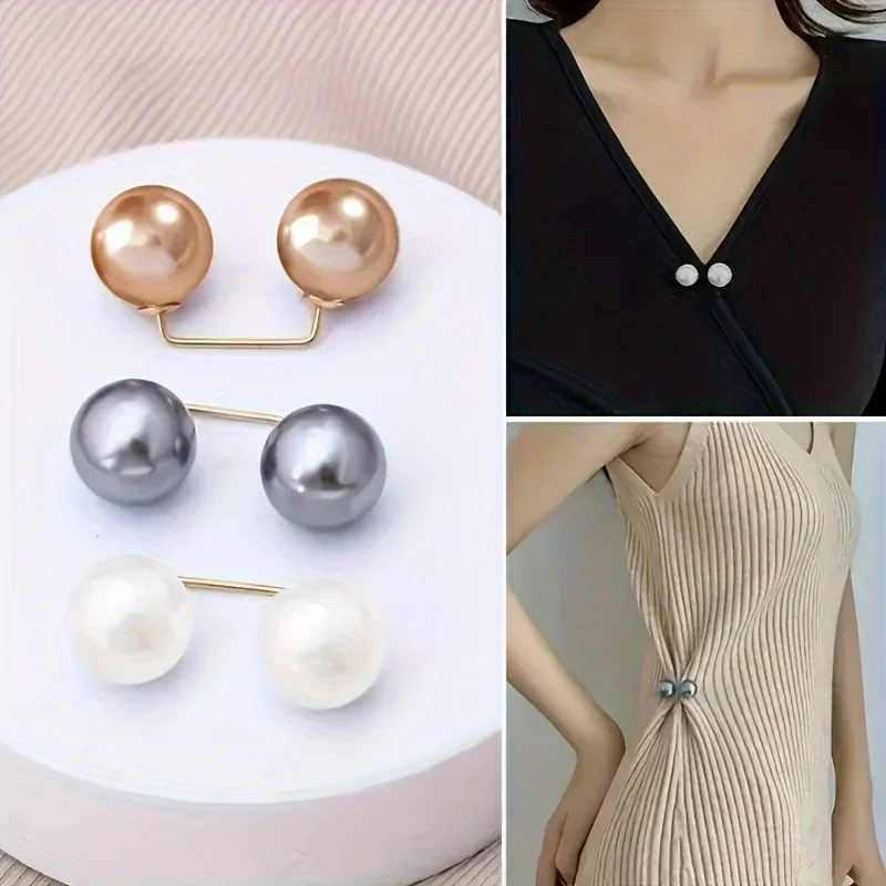 8PCS pearl non-slip safety pins Dress brooch decoration dress waist fastening pins collar adjustment scarf safety fashion