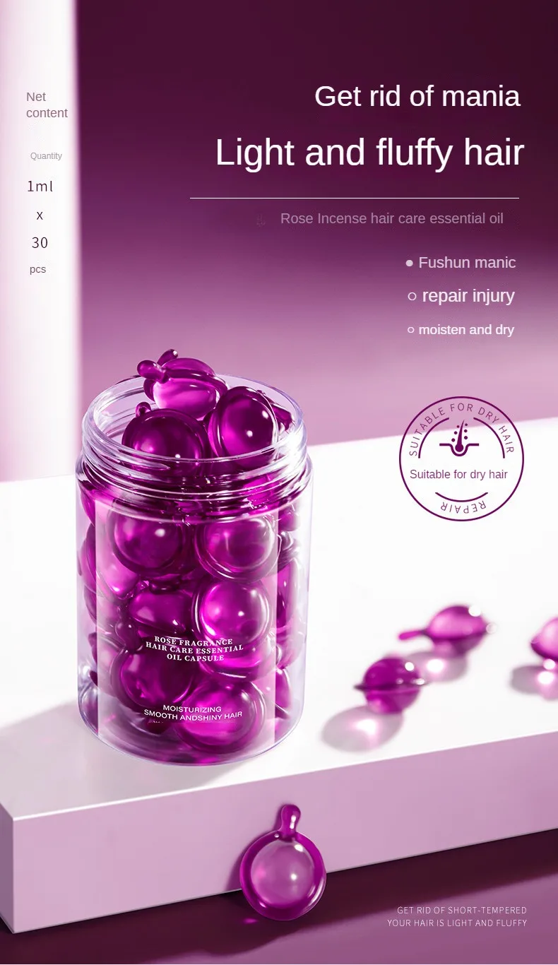Hair Styling Serum for Frizzy & Dry Hair Rose Essence Oil Capsules Leave-in Anti Frizz Conditioner Repairs Dry, Damaged Hair