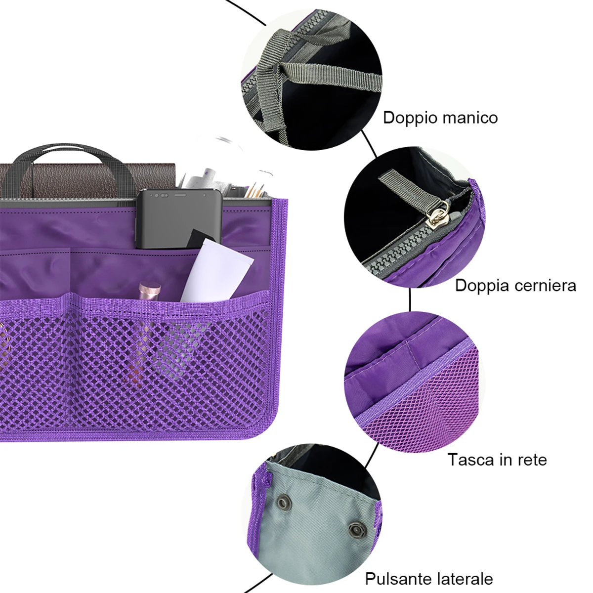 Travel Insert Organizer Bag Women Nylon Insert Organizer Handbag Purse Multiple Large Capacity Lady Insert Bag Liner Makeup Tote