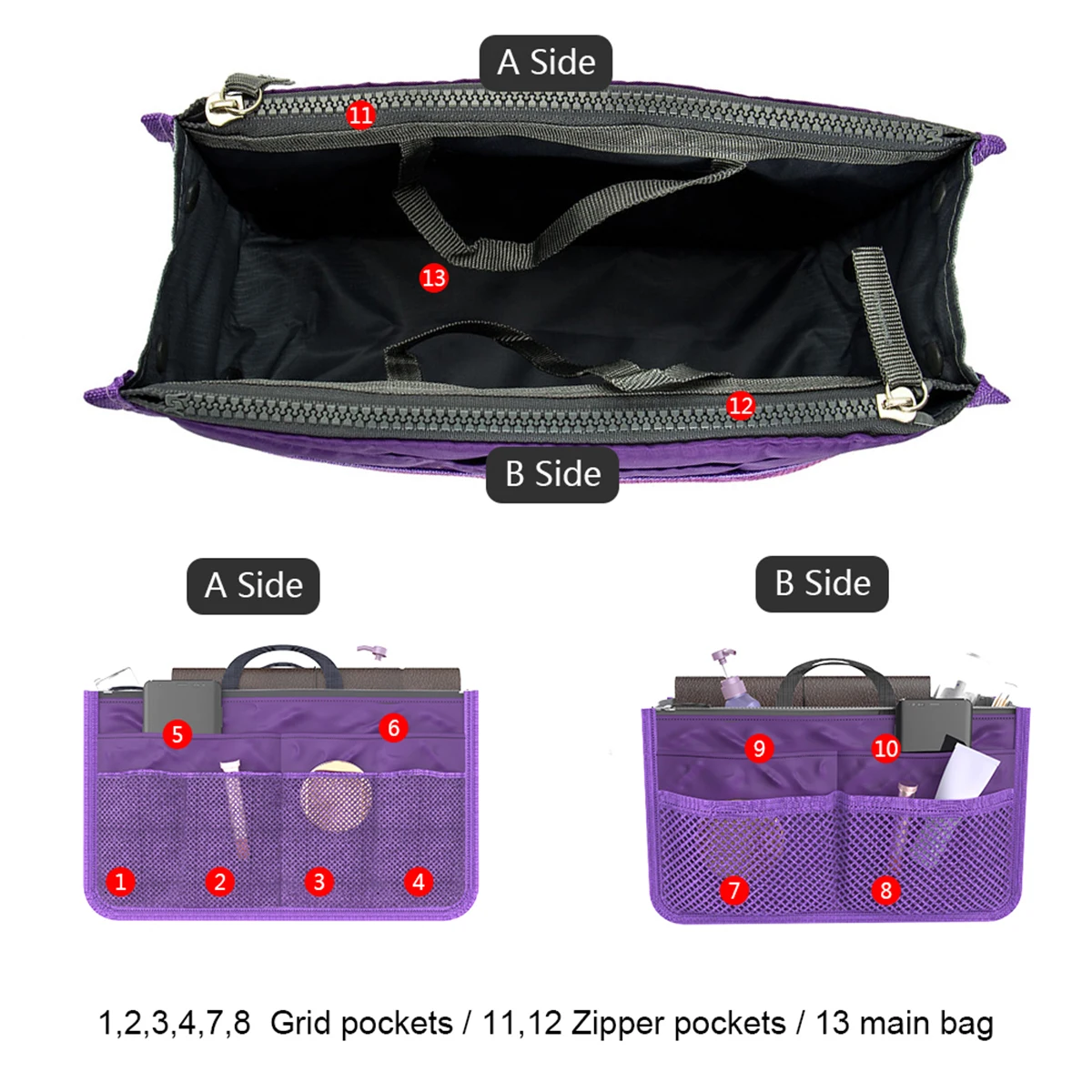 Travel Insert Organizer Bag Women Nylon Insert Organizer Handbag Purse Multiple Large Capacity Lady Insert Bag Liner Makeup Tote