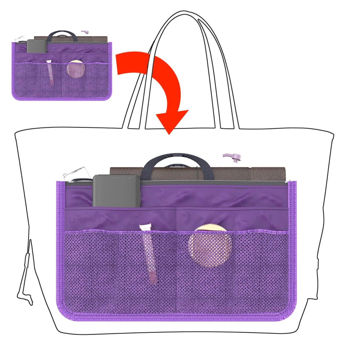 Travel Insert Organizer Bag Women Nylon Insert Organizer Handbag Purse Multiple Large Capacity Lady Insert Bag Liner Makeup Tote