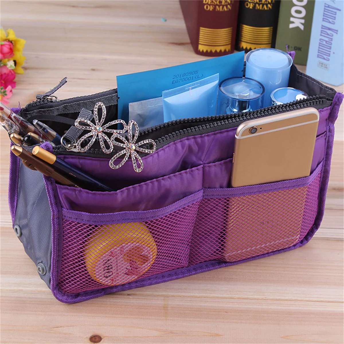 Travel Insert Organizer Bag Women Nylon Insert Organizer Handbag Purse Multiple Large Capacity Lady Insert Bag Liner Makeup Tote