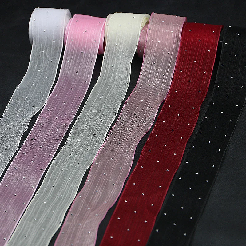 (5meters/pack)4CM Bubble Pleated Tape Diamond Mesh Organza Ribbon Hair Bow Material Gift Packaging Clothing Decoration DIY