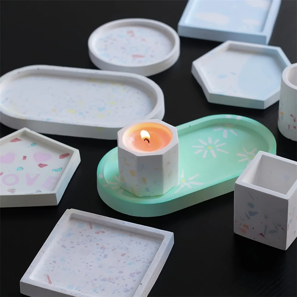 4pcs/Set Storage Tray Coaster Silicone Mold, Oval, Circular, Hexagonal Tray Silicone Mold, Used For Resin Gypsum Casting