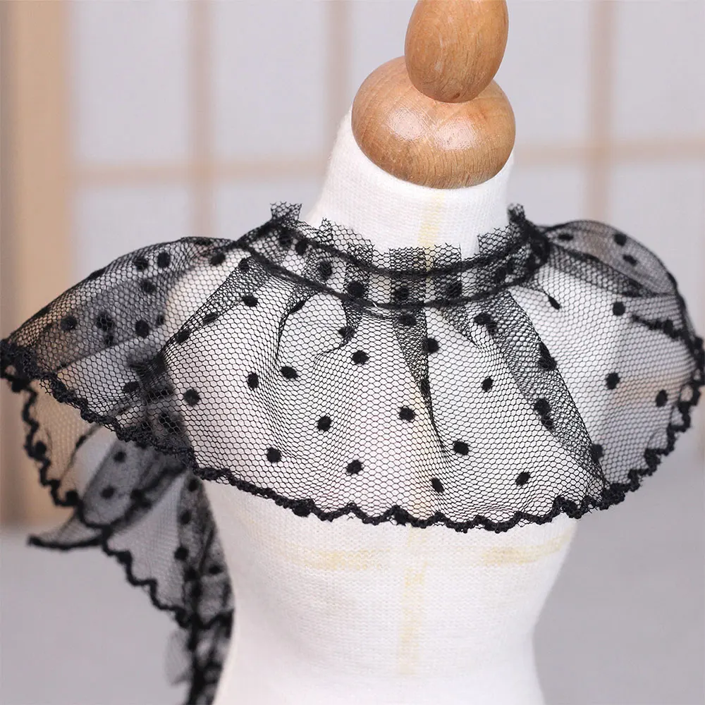 5CM Wide White Black 3D Pleated Mesh Fabric Polka Dot Embroidery Lace Ribbon Ruffle Trim Dolls Dress Collar DIY Sewing Supplies