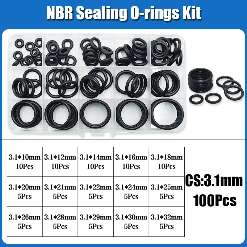 O Ring NBR Seal Washer Plumbing Gasket Thickness 1/1.5/2.0/2.4/3.1/4.0 Nitrile Butadiene Rubber Spacer Oil Resistance Oring Kit