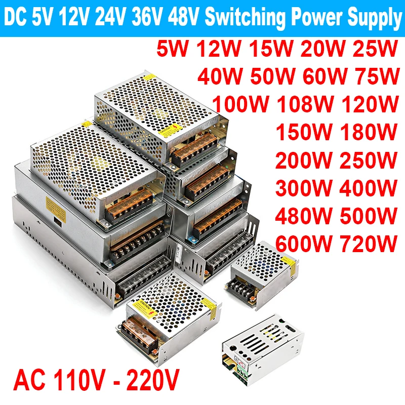 5V 12V 24V 36V 48V Switching Power Supply 25W 50W 60W 120W 400W 500W 600W 110V AC 220V to 12V 5V 24V 48V 36V 5A 10A SMPS Adapter