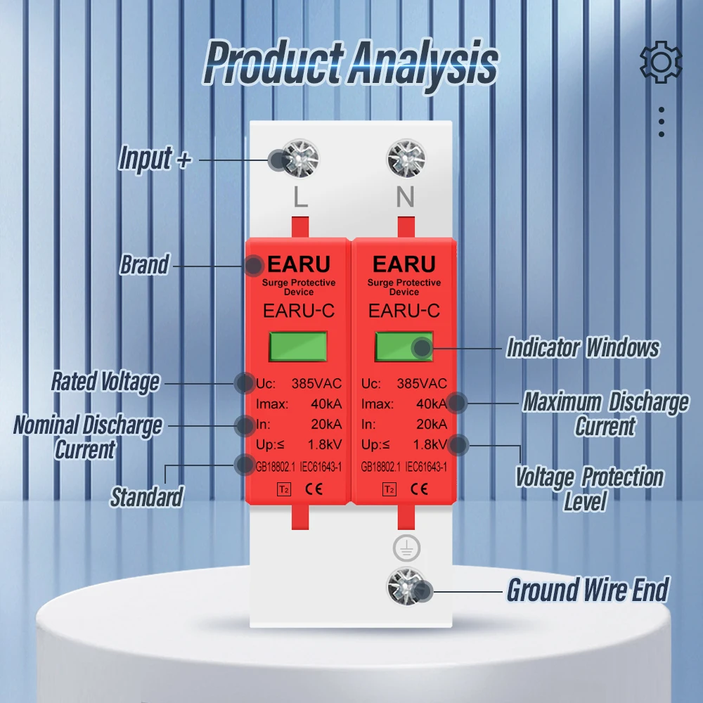 Power Surge Protective Device SPD Arrester Low Voltage House 1/2/3/4 Pole Surge Voltage Protection DC 500V 800V 1000V 40KA 60KA
