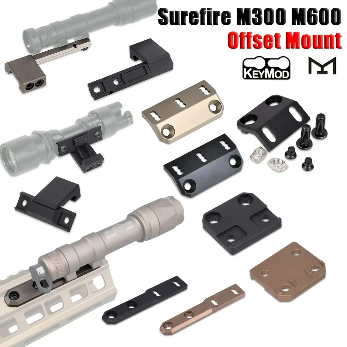 Tactical ARIS Series Surefire M300 M600 Offset Scout Mount Fit 20mm Ml-k Keymod SMR Rail Base for M600B M951 M620 Flashlight
