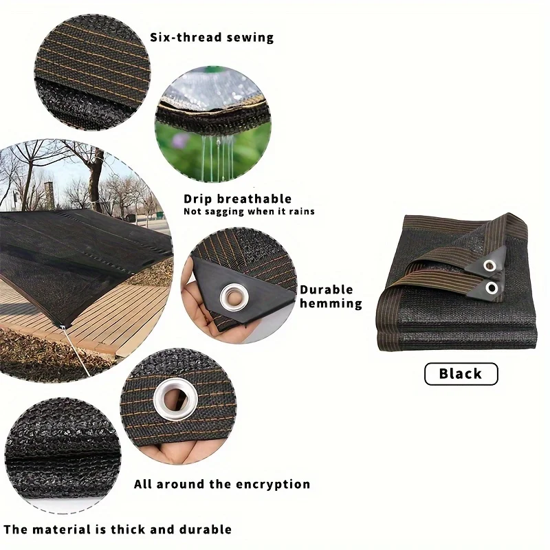 Easy to Install Black Sunshade Net for Balconies, Courtyards and Swimming Pools, Anti-UV Awnings and Greenhouse Sunshade Nets