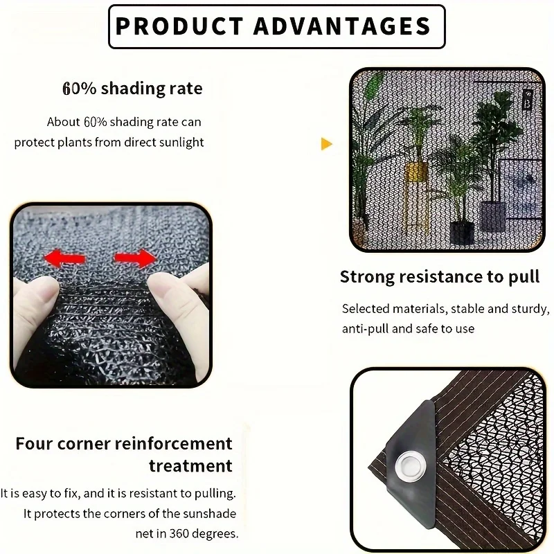 Easy to Install Black Sunshade Net for Balconies, Courtyards and Swimming Pools, Anti-UV Awnings and Greenhouse Sunshade Nets