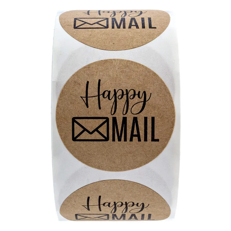 50-500pcs Happy Mail Stickers Scrapbooking1 Inch Round Kraft Stickers Seal Labels Envelope Packaging Labels Stationery Sticker