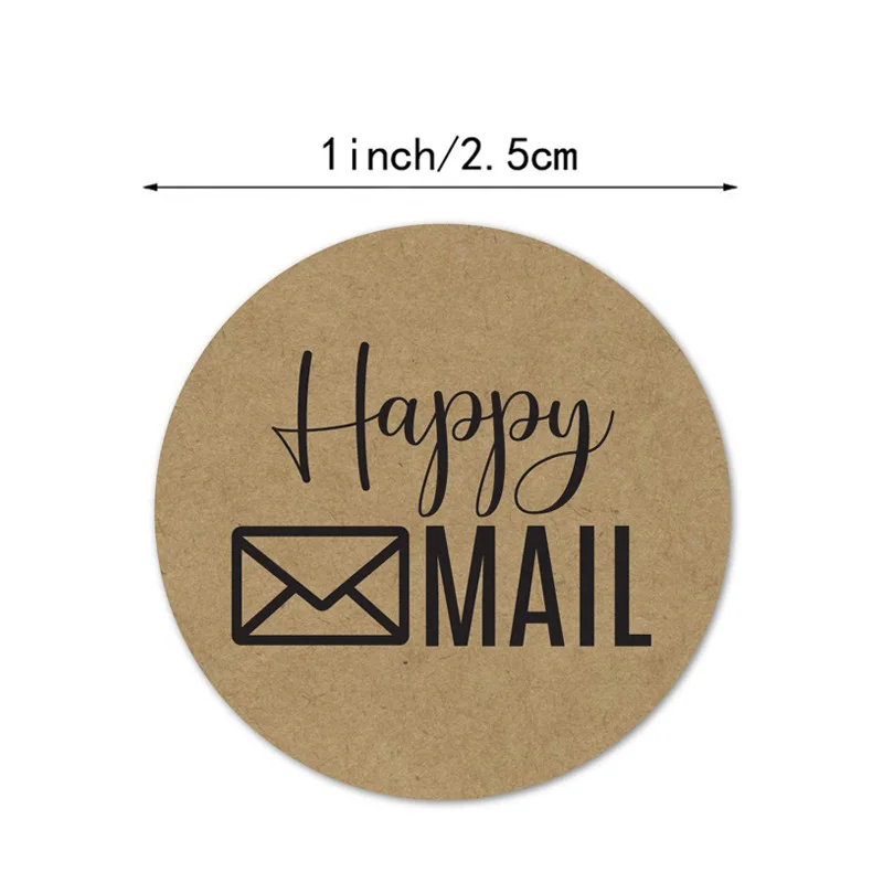 50-500pcs Happy Mail Stickers Scrapbooking1 Inch Round Kraft Stickers Seal Labels Envelope Packaging Labels Stationery Sticker