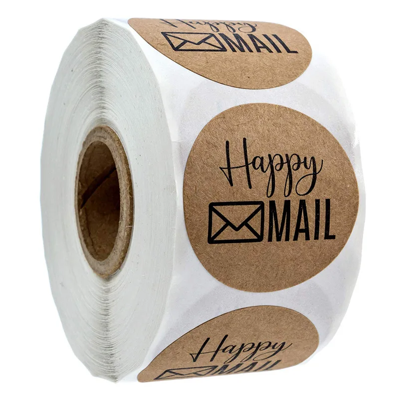 50-500pcs Happy Mail Stickers Scrapbooking1 Inch Round Kraft Stickers Seal Labels Envelope Packaging Labels Stationery Sticker