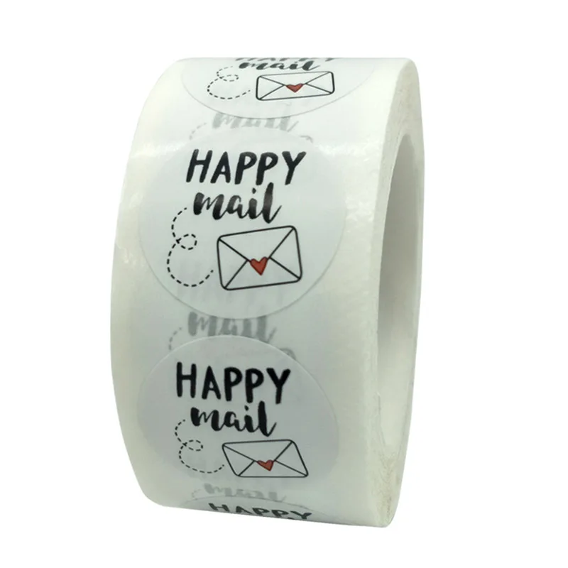 50-500pcs Happy Mail Stickers Scrapbooking1 Inch Round Kraft Stickers Seal Labels Envelope Packaging Labels Stationery Sticker