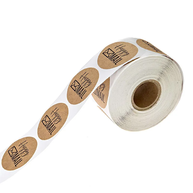50-500pcs Happy Mail Stickers Scrapbooking1 Inch Round Kraft Stickers Seal Labels Envelope Packaging Labels Stationery Sticker
