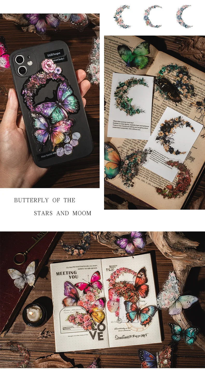 30 PCs Butterfly Flower Themed DIY Decorative Stickers Pack Decorative Stickers For Scrapbook Label Diary Album Planner