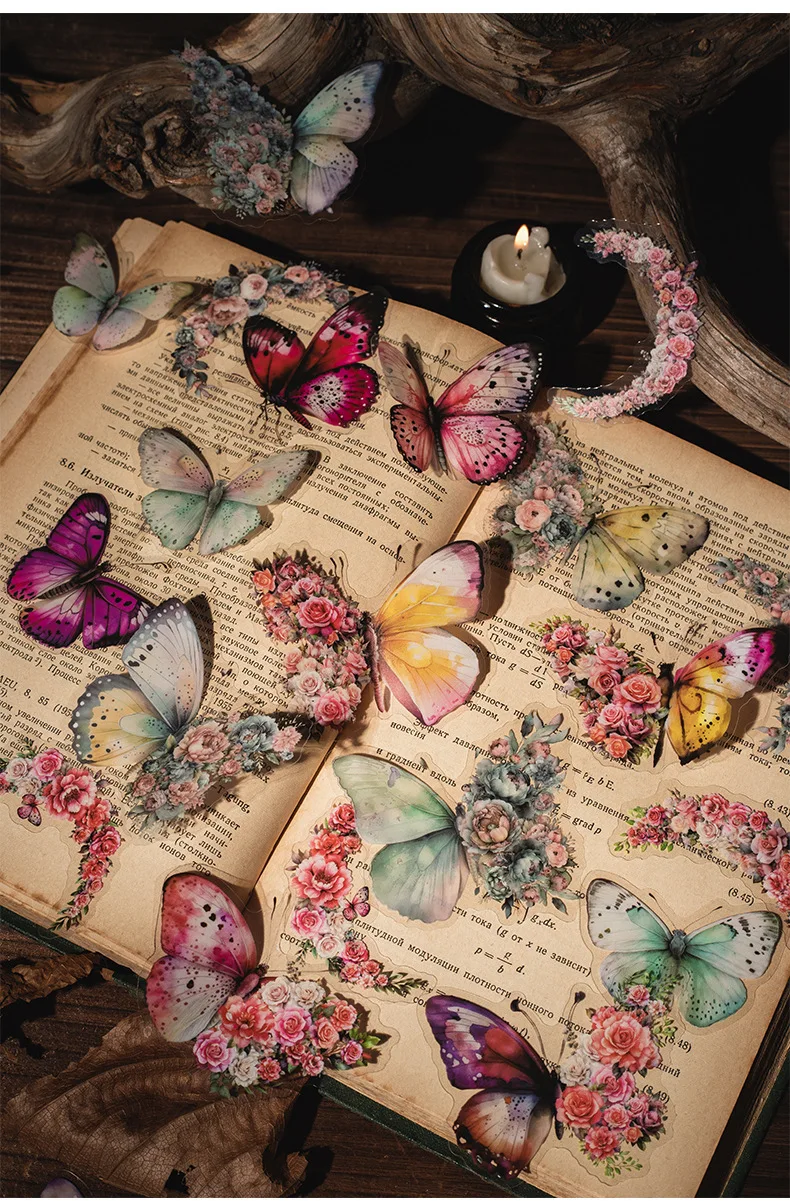 30 PCs Butterfly Flower Themed DIY Decorative Stickers Pack Decorative Stickers For Scrapbook Label Diary Album Planner