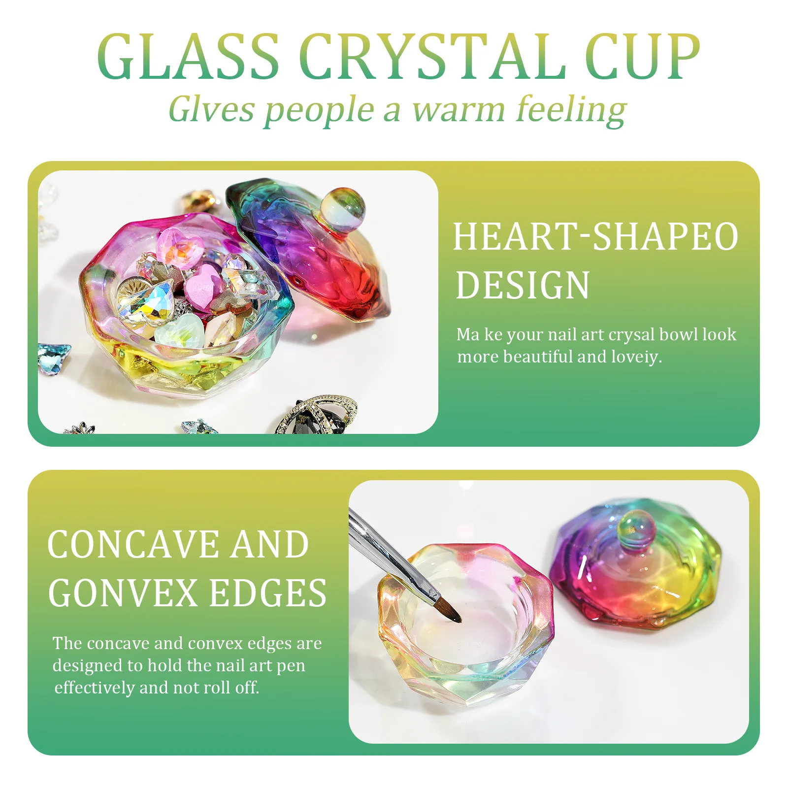 Glass Acrylic Powder Liquid Nail Crystal Cup With Lid Aurora Colorful Dappen Bowl Cup Holder Container Equipment Nail Art Tools