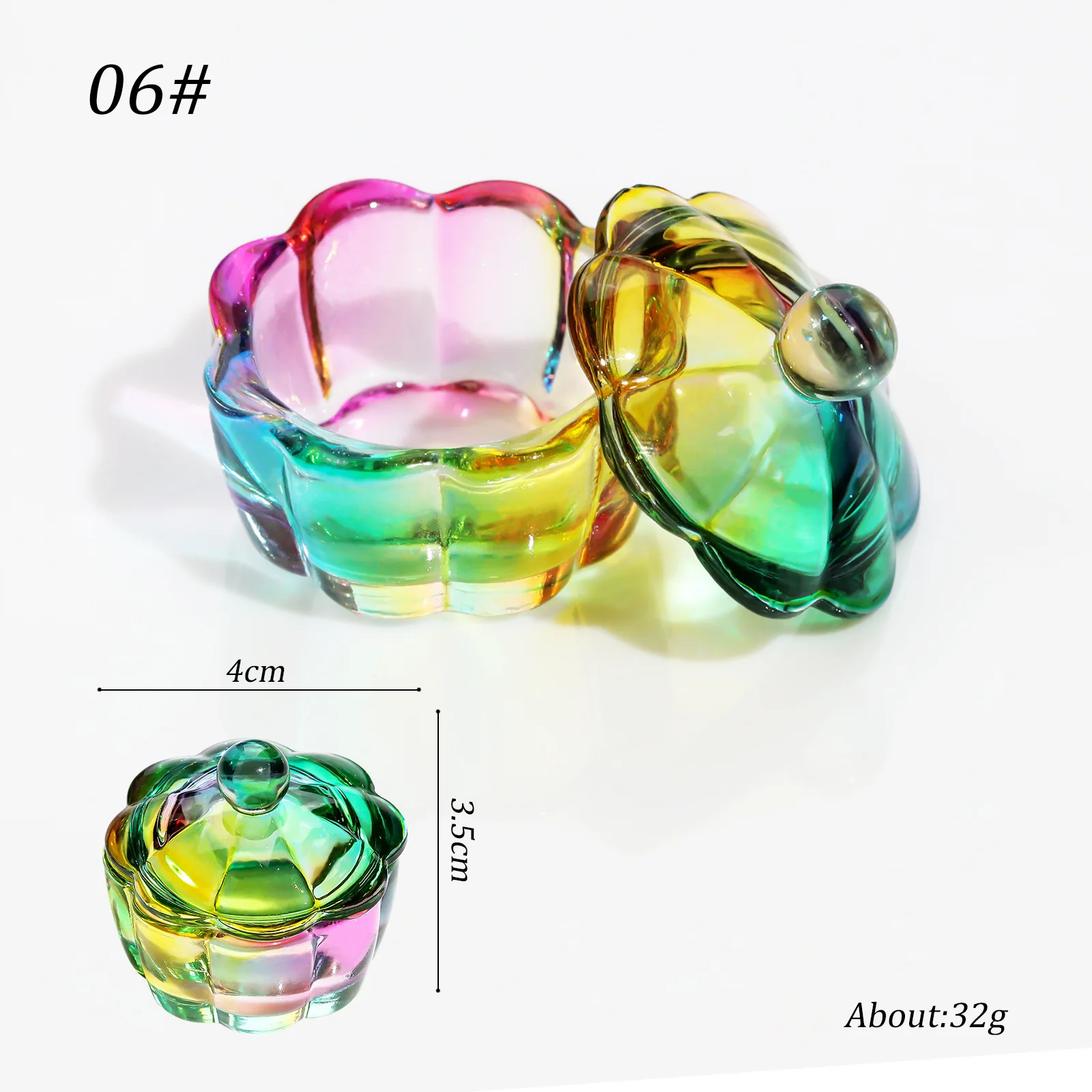 Glass Acrylic Powder Liquid Nail Crystal Cup With Lid Aurora Colorful Dappen Bowl Cup Holder Container Equipment Nail Art Tools