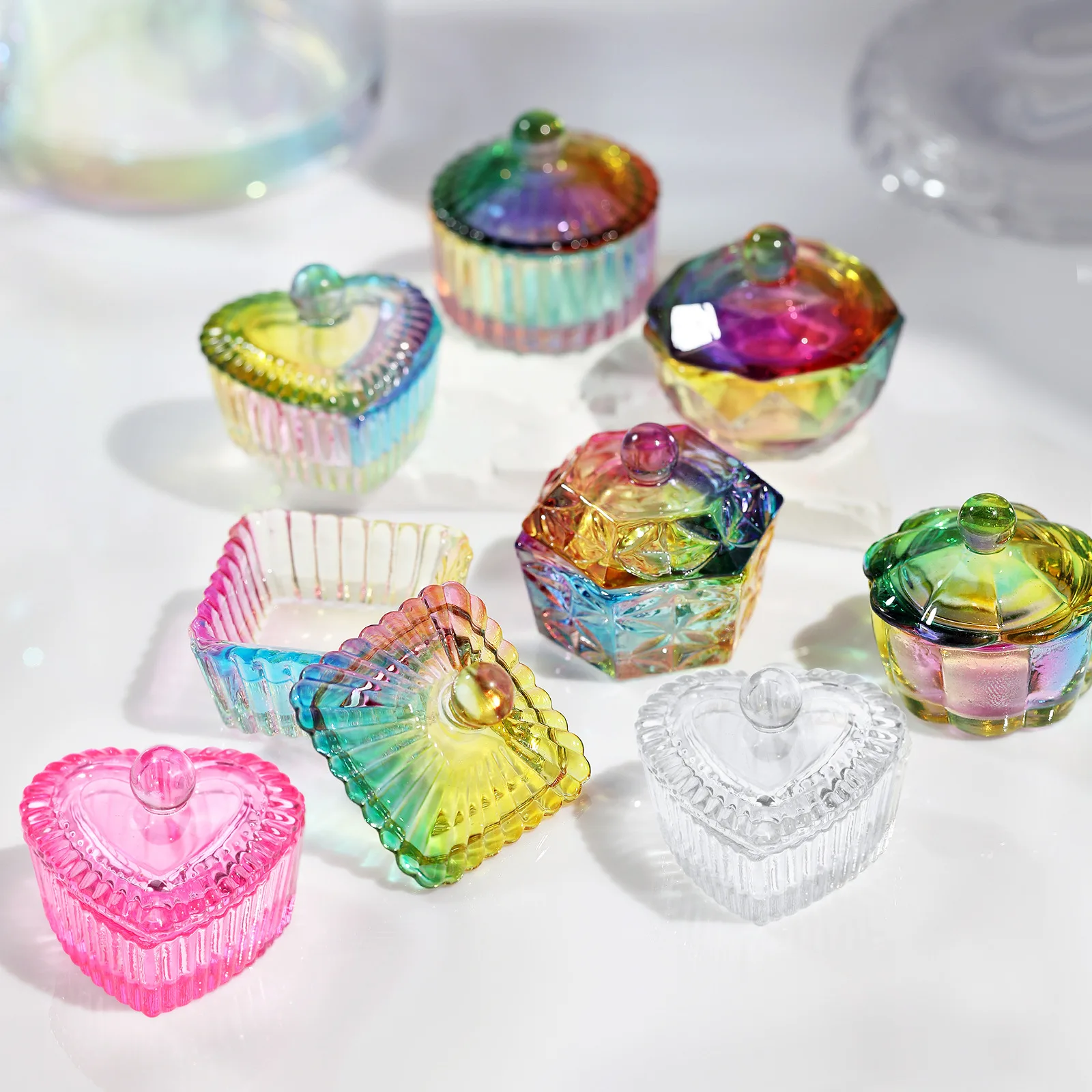 Glass Acrylic Powder Liquid Nail Crystal Cup With Lid Aurora Colorful Dappen Bowl Cup Holder Container Equipment Nail Art Tools