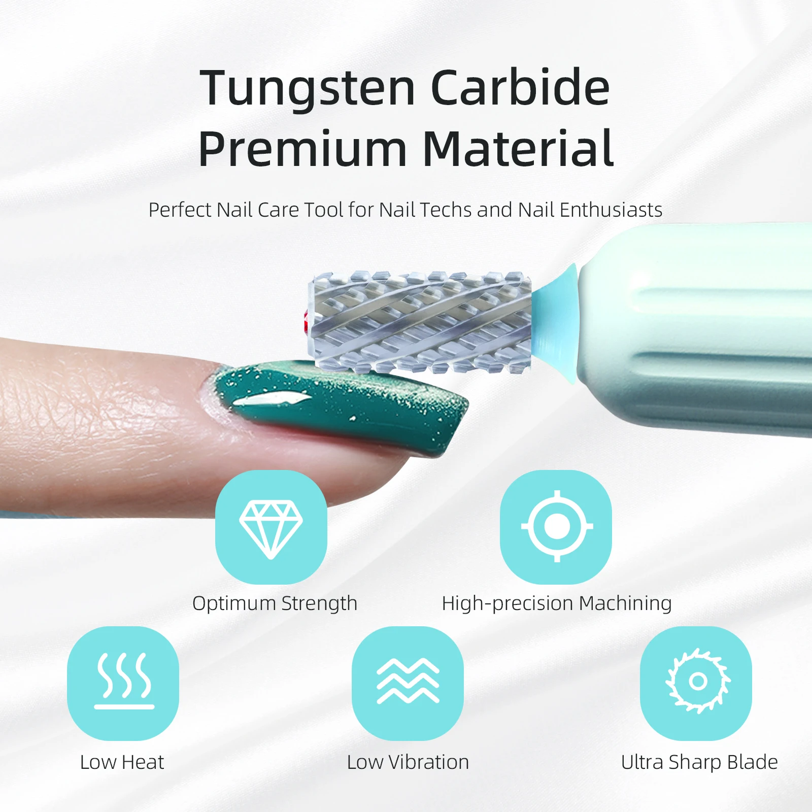 HYTOOS Tungsten Carbide Acrylic Nail Drill Bit Chrome 6.6mm Crystal Top Barrel Nail Bits 2 Way Manicure efile Art Remove Gel