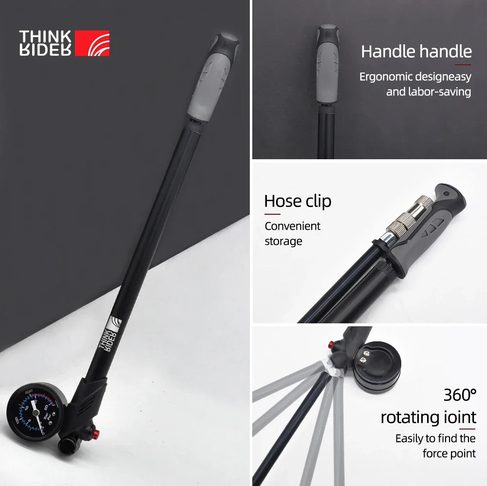 ThinkRider Portable High-pressure 300psi Bike Air Pump with Gauge for Fork & Rear Suspension Shock Absorber Mountain Bicycle