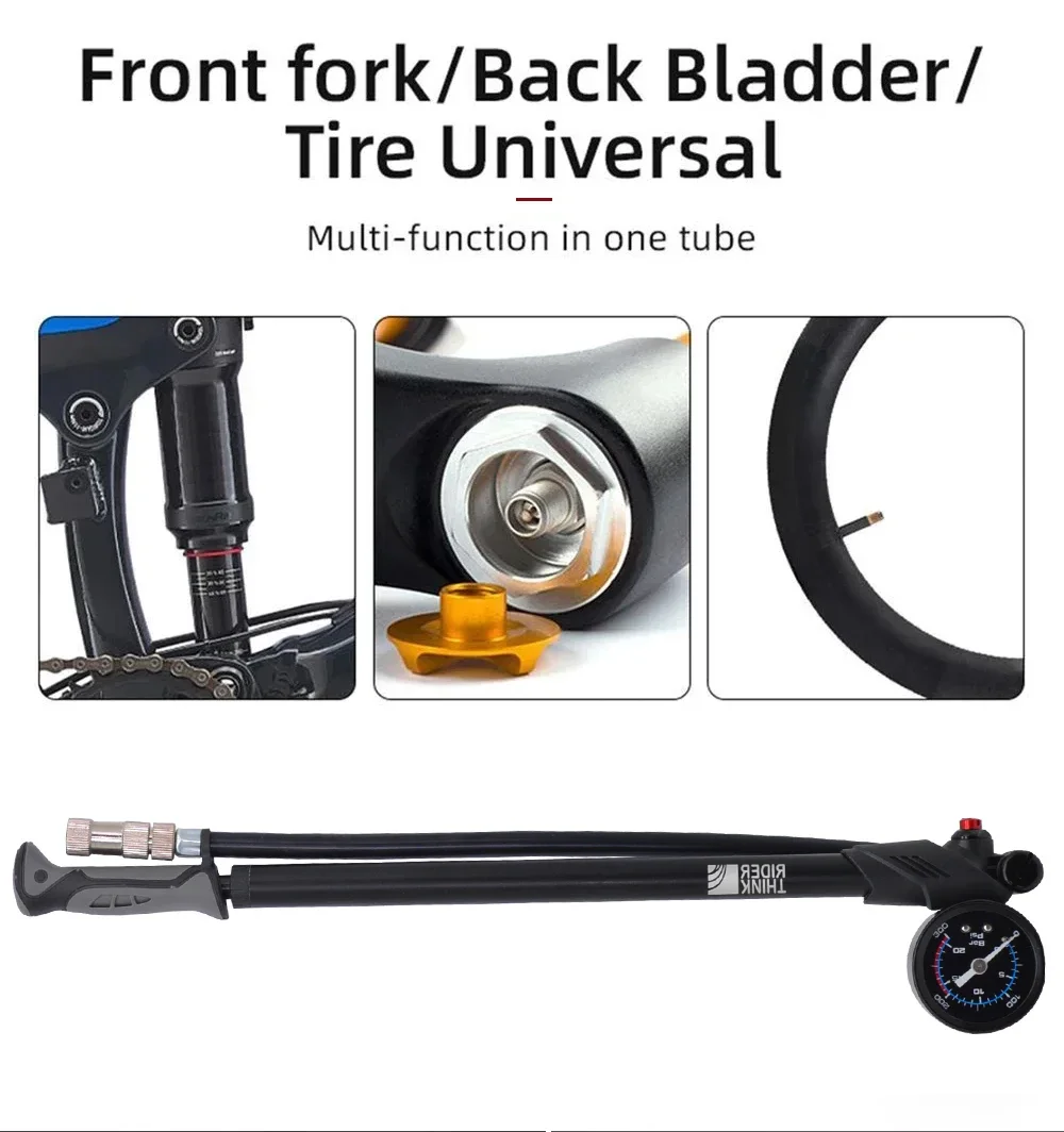 ThinkRider Portable High-pressure 300psi Bike Air Pump with Gauge for Fork & Rear Suspension Shock Absorber Mountain Bicycle