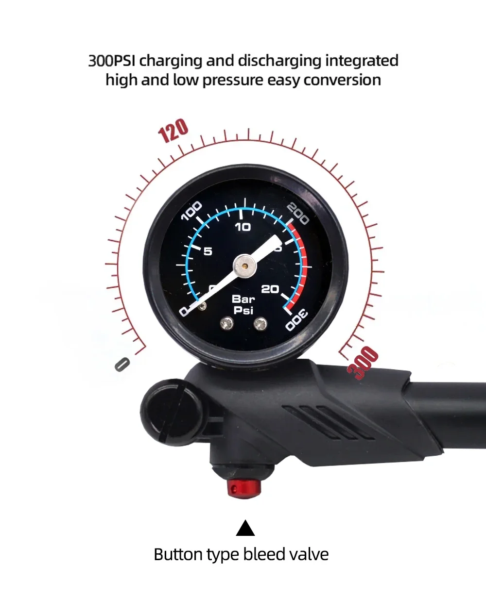 ThinkRider Portable High-pressure 300psi Bike Air Pump with Gauge for Fork & Rear Suspension Shock Absorber Mountain Bicycle