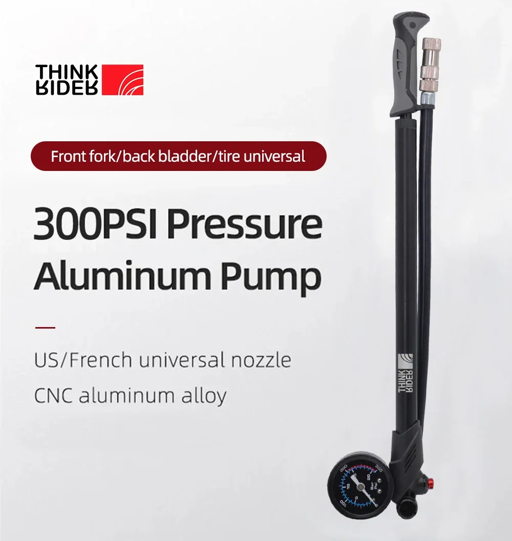 ThinkRider Portable High-pressure 300psi Bike Air Pump with Gauge for Fork & Rear Suspension Shock Absorber Mountain Bicycle