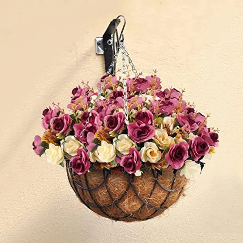 12 Heads Rose Artificial Flowers Fake Two Color Flowers with Stems Faux Roses Flower Bouquets Home Wedding Christmas Party Decor