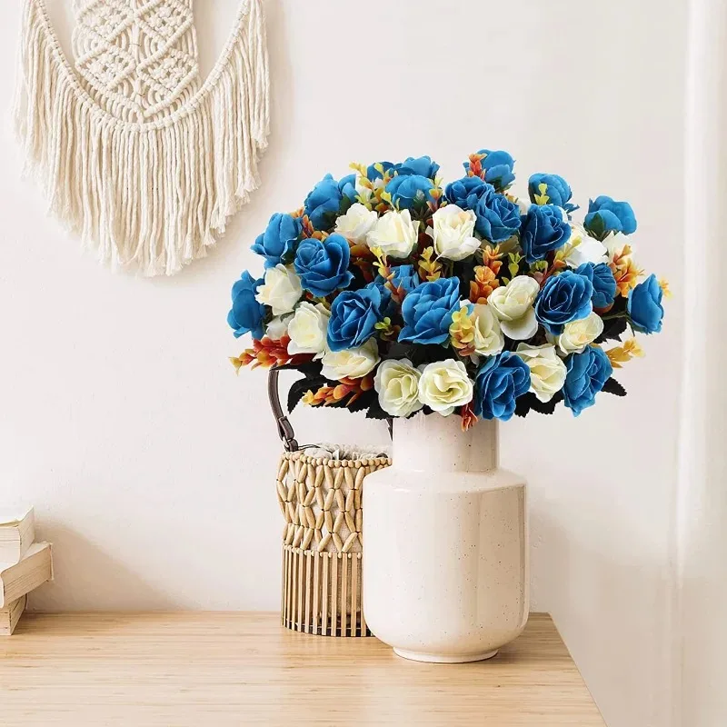 12 Heads Rose Artificial Flowers Fake Two Color Flowers with Stems Faux Roses Flower Bouquets Home Wedding Christmas Party Decor
