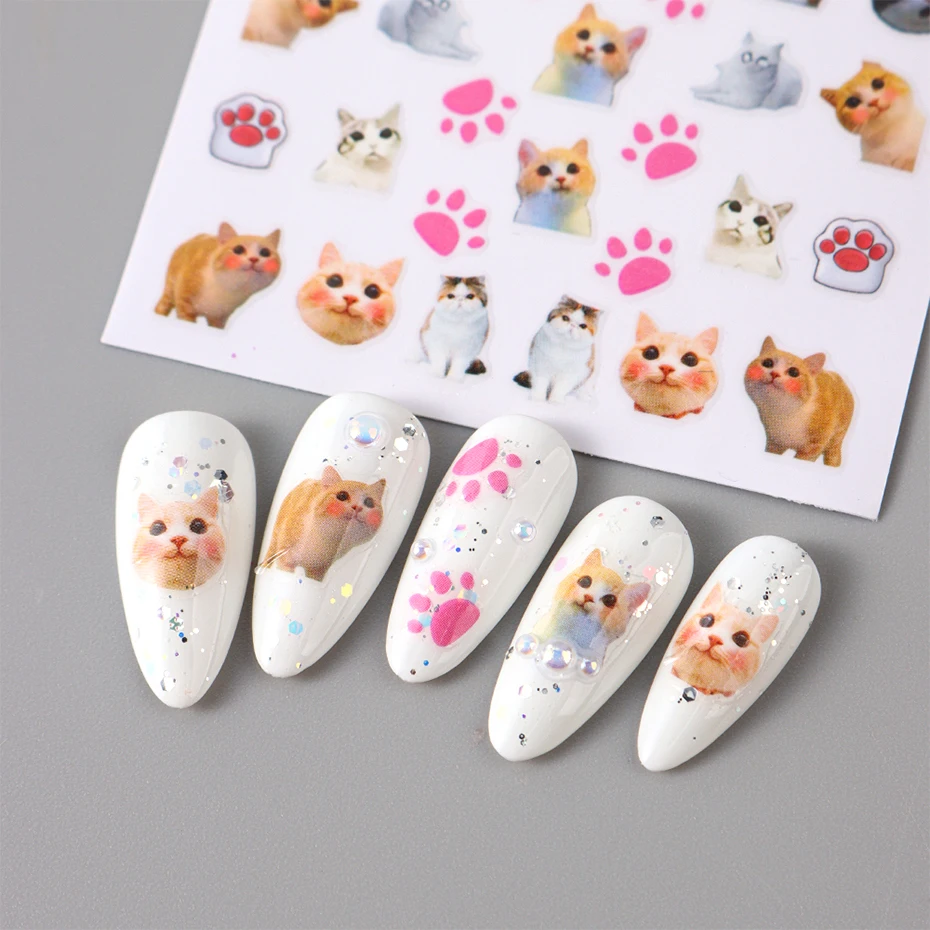 Lovely Dog Cat Animal Bunny 3D Korean Cartoon Scrawl Relief Self Adhesive Nail Art Stickers Cute Pretty Puppy Kitty Star Manicur