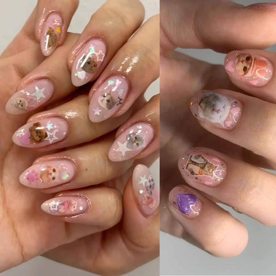 Lovely Dog Cat Animal Bunny 3D Korean Cartoon Scrawl Relief Self Adhesive Nail Art Stickers Cute Pretty Puppy Kitty Star Manicur