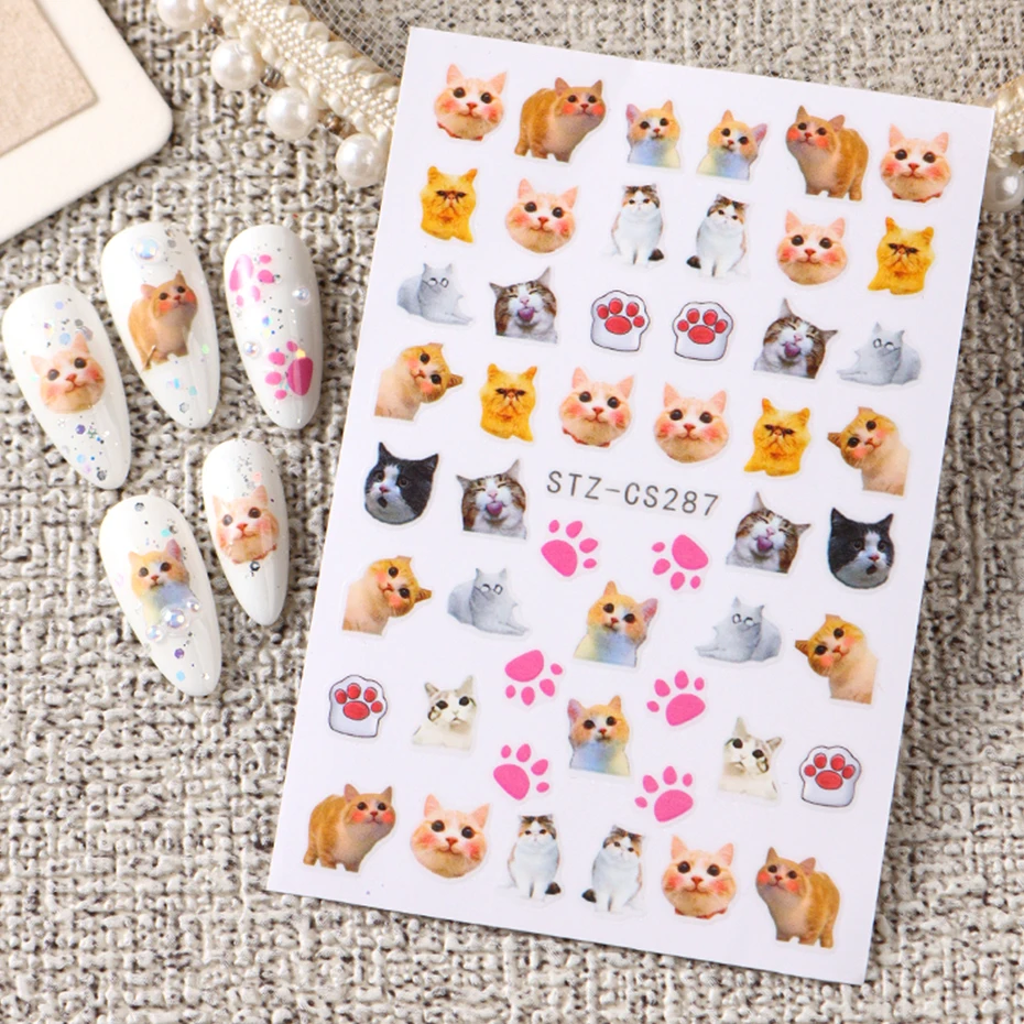 Lovely Dog Cat Animal Bunny 3D Korean Cartoon Scrawl Relief Self Adhesive Nail Art Stickers Cute Pretty Puppy Kitty Star Manicur