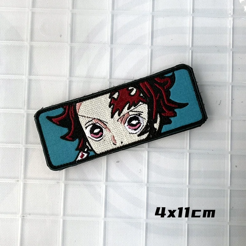 Japanese Anime Character Morale Badge Zaomen Tanjiro Embroidered Hook and Loop Patches Tactical Backpack Decoration Sticker