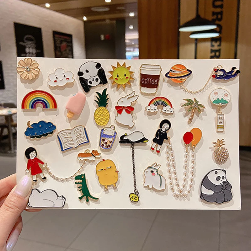 10/20/30/40/50Pcs Enamel Pin Badge Random Cute Animal Plant Metal Brooches Backpack Lapel Badges Women Kid Jewelry Accessories