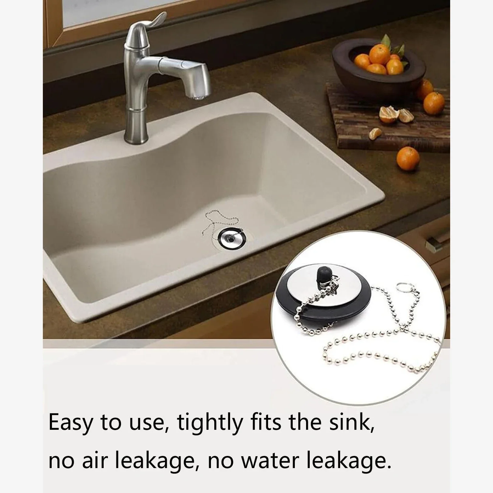1pc Durable Rubber Bathtub Drain Stopper With Chain, Universal Sink Plug Strainer, Lightweight And Sturdy For Bathroom & Kitchen