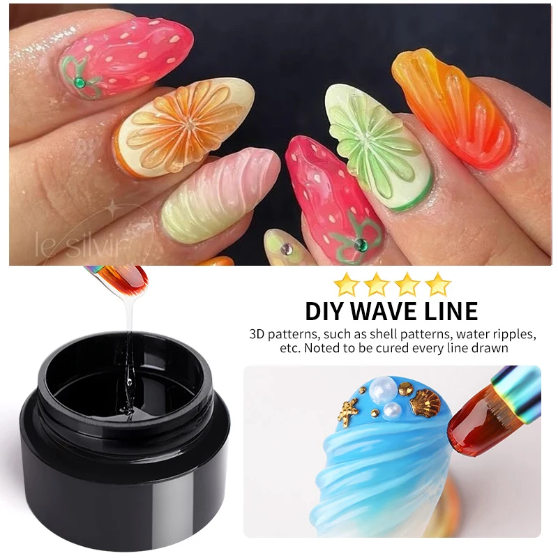 BORN PRETTY 5 IN 1 Clear Water Ripple Gel Polish 3D Shaping Sculpting Carving No-wipe Top Coat Reinforcement Adhesive Gel Glue