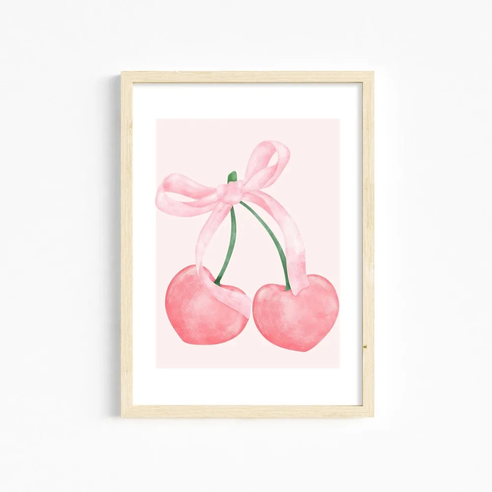 Trendy Pink Wall Art Bows Cherry Balloon Puppy Butterfly Canvas Painting Posters and Prints College Apartment Girl's Room Decor