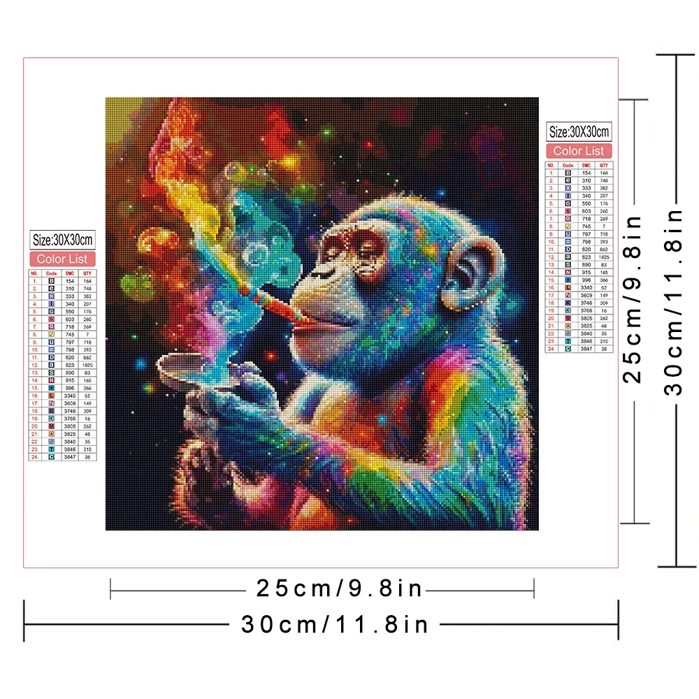 Huacan Diamond Painting Animal Full Square Round Drill Mosaic Monkey Rhinestone Picture Paintings On The Wall