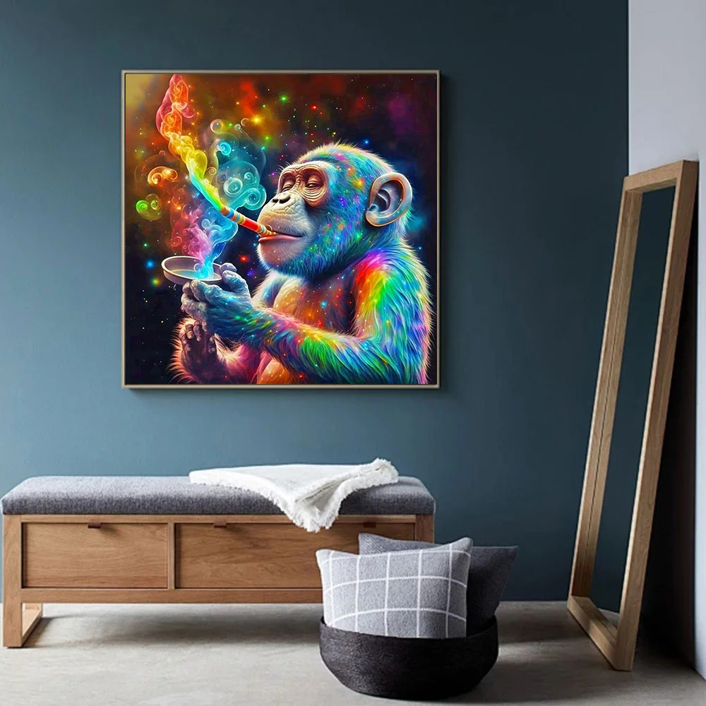 Huacan Diamond Painting Animal Full Square Round Drill Mosaic Monkey Rhinestone Picture Paintings On The Wall
