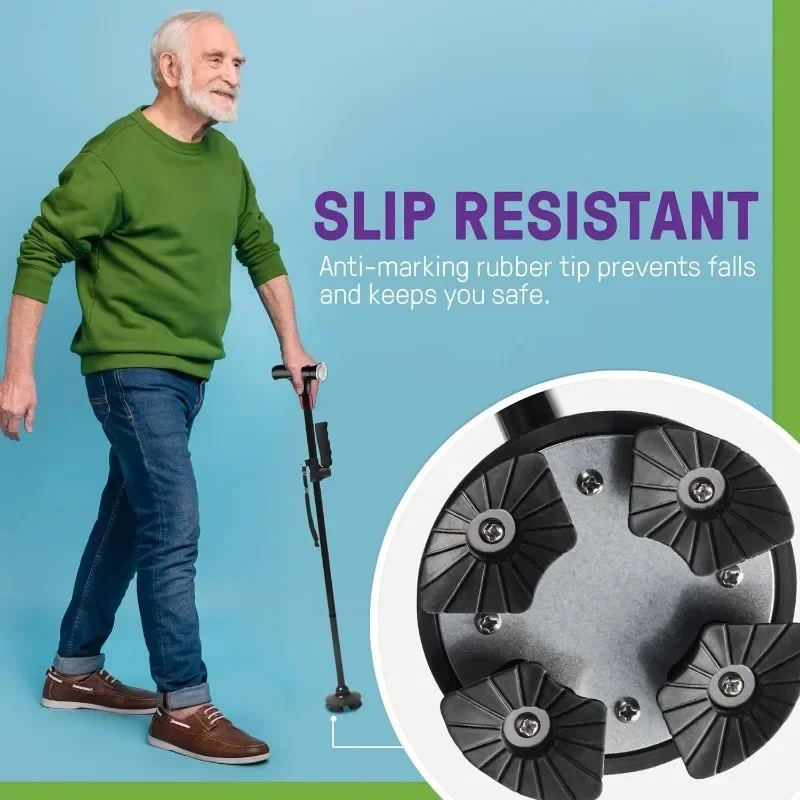 Smart Hand Crutches Cane Elderly People Four-legged Non-slip Aluminum Alloy With Light Folding Cane Flashlight SOS Alarm