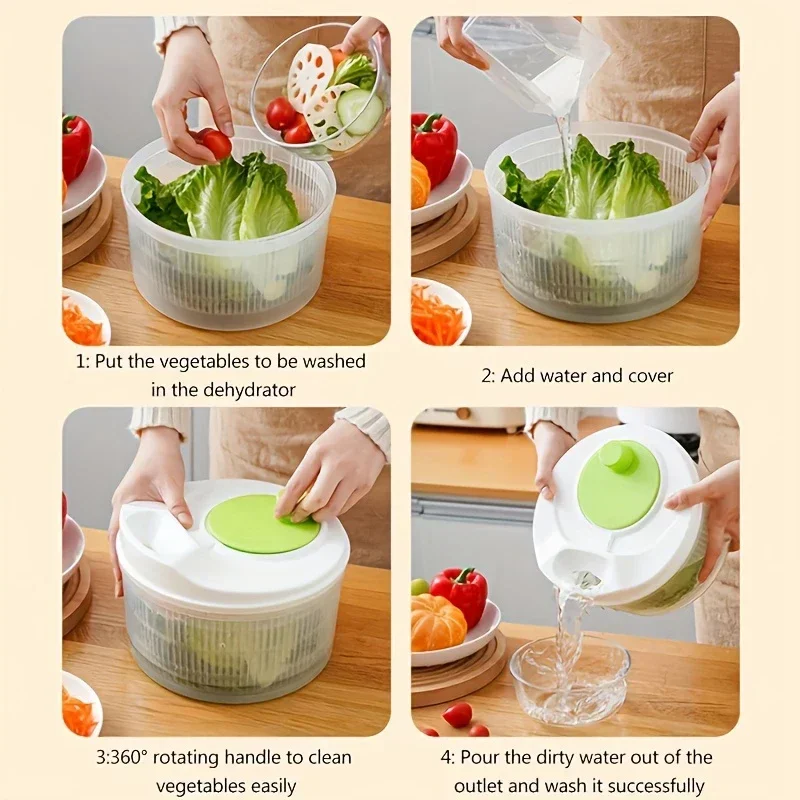 Salad Spinner Dryer Vegetable Fruit Food Drain Basket Dehydrator Quick Washing Drying Manual Centrifuge Kitchen Household Tool