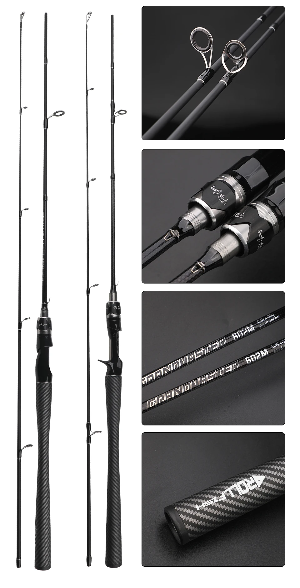 ROLLFISH Power M Spinning Casting Fishing Rods Freshwater Saltwater Carbon Lure Fishing Rod Bass Fishing Fast Action 1.8-2.7M