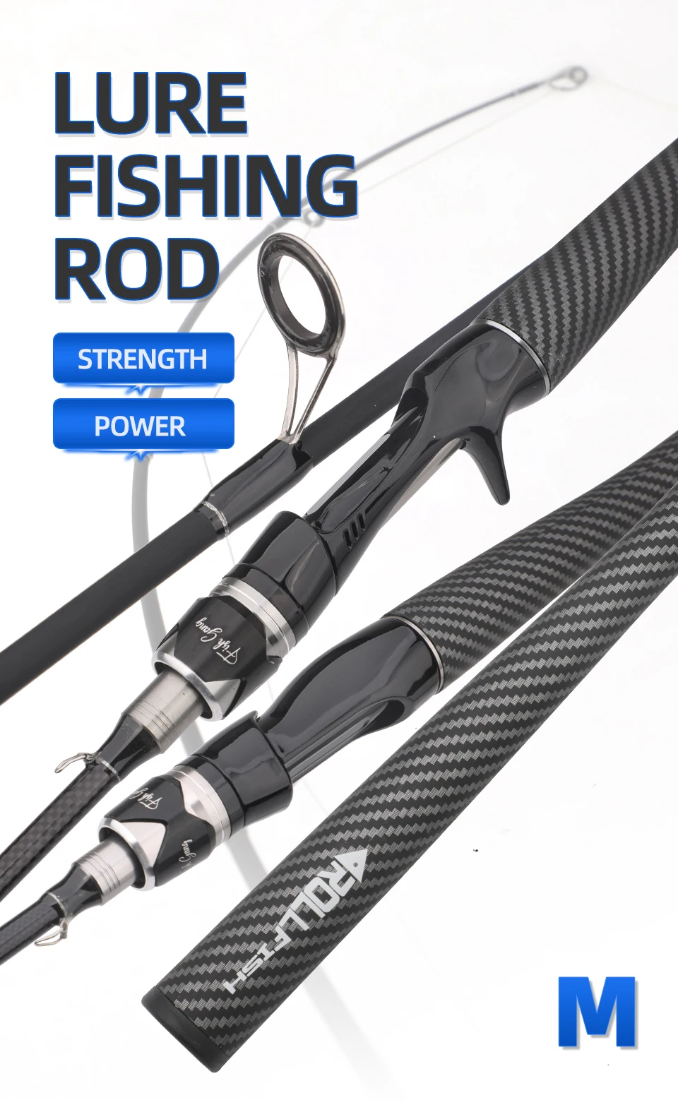 ROLLFISH Power M Spinning Casting Fishing Rods Freshwater Saltwater Carbon Lure Fishing Rod Bass Fishing Fast Action 1.8-2.7M