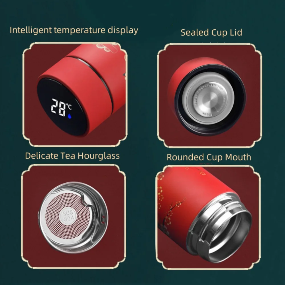 Portable Thermos Bottle Coffee Tea Mug Chinese Style Smart Temperature Display Vacuum Flask Water Bottle With Filter Thermos Cup
