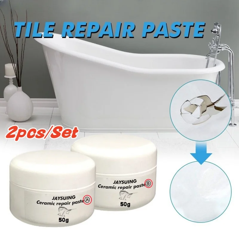 2pcs/set White Porcelain Repair Kit Ceramic Repair Paste Tile Tub Toilet Sink Shower Kits Chip Crack Hole Scratches Fix Adhesive