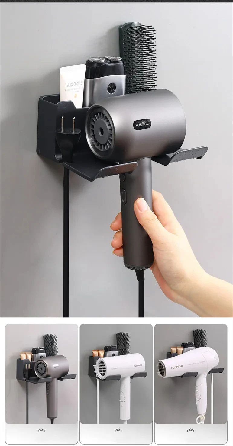 Wall Mounted Hair Dryer Holder For Dyson Bathroom Shelf Without Drilling Plastic Hair Dryer Stand Bathroom Organizer