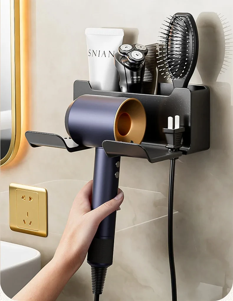 Wall Mounted Hair Dryer Holder For Dyson Bathroom Shelf Without Drilling Plastic Hair Dryer Stand Bathroom Organizer